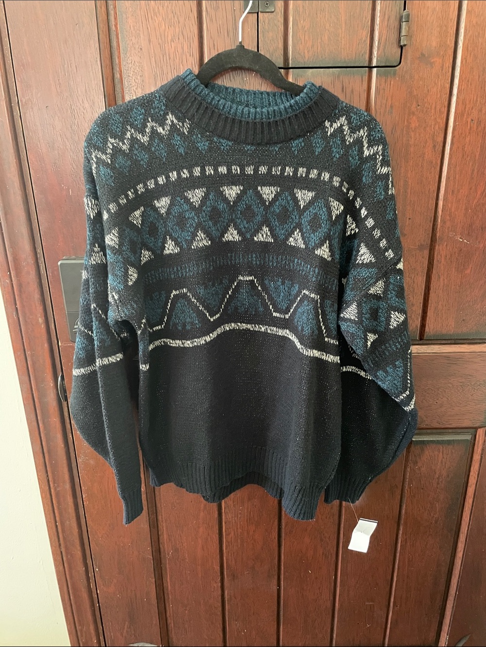 Michael Gerald Men's Nordic Pattern Crewneck Sweater - Black & Teal